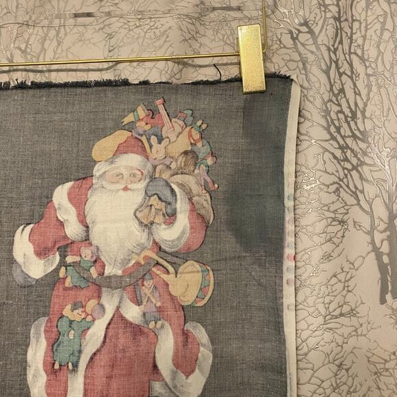 Christmas Theme Print Fabric Panel Santa Claus Bag Of Toys Black Red 29” x 44” - Picture 5 of 9